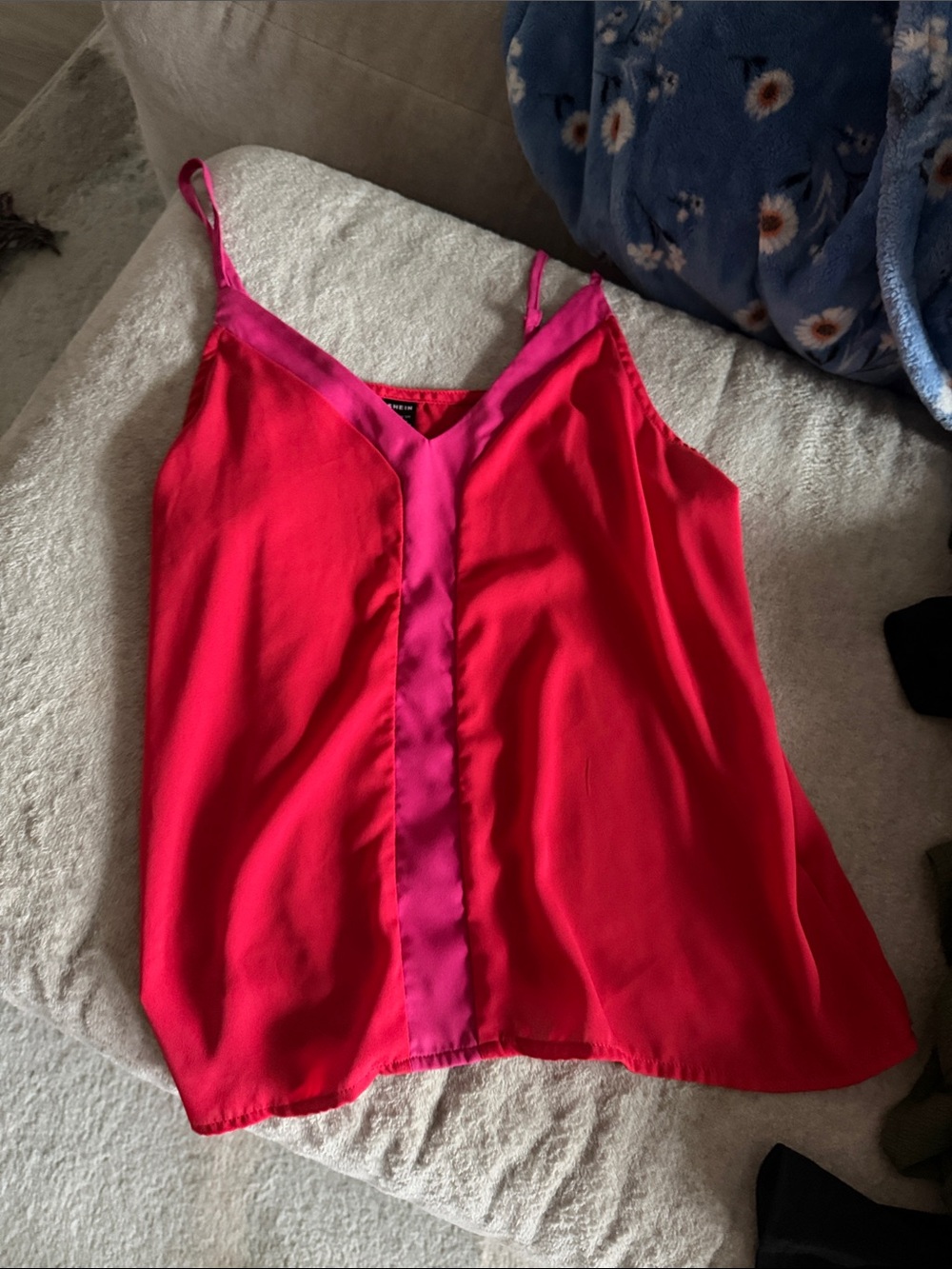 SHEIN Hot Pink Satin-Trim Camisole